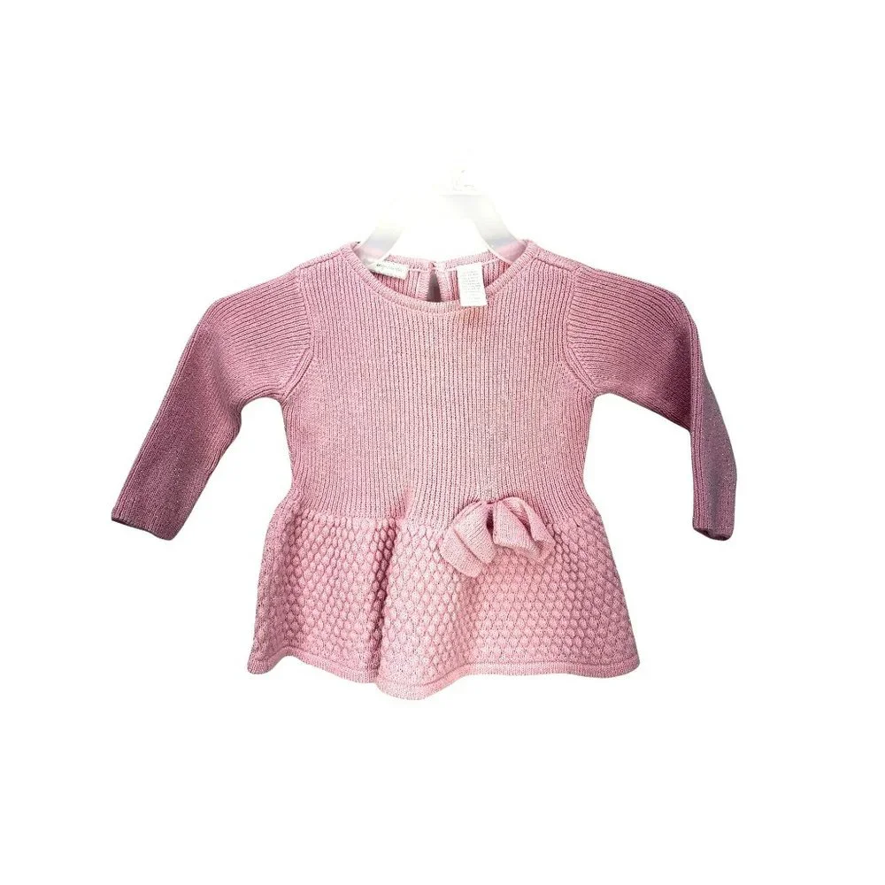 First Impressions 3-6‎ month long sleeve knit pink bow sweater dress